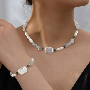 Hợp thời trang ngọc trai nước ngọt đá quý trang sức thiết lập thêm cảm ứng sang trọng để trang phục giản dị Bộ đồ trang sức thời trang - Product Image 3