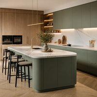 Îlot de cuisine modulaire moderne personnalisé Aige OEM ODM avec comptoir en quartz, solution de projet complète, taille sur mesure