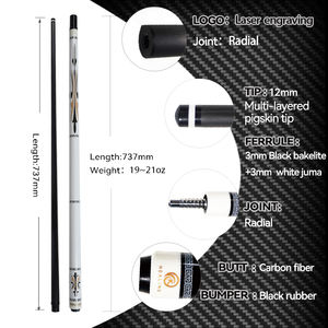 OKHEALING Taco <span class=keywords><strong>de</strong></span> <span class=keywords><strong>Billar</strong></span> y Snooker <span class=keywords><strong>de</strong></span> Fibra <span class=keywords><strong>de</strong></span> Carbono Ligero <span class=keywords><strong>de</strong></span> Alta Calidad con Punta <span class=keywords><strong>de</strong></span> 12mm, 19-20oz, para Juego Radial - Product Image 2