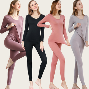 FINETOO 1 Set di <span class=keywords><strong>intimo</strong></span> termico da <span class=keywords><strong>donna</strong></span> <span class=keywords><strong>caldo</strong></span> e stretto in tinta unita invernale da ragazza comodo pigiama da <span class=keywords><strong>donna</strong></span> <span class=keywords><strong>intimo</strong></span> mutandoni - Product Image 1