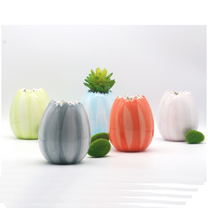 Vaso in Ceramica a Forma <span class=keywords><strong>di</strong></span> Zucca a Righe Stile Cartone Animato, Multicolore, per Piante Grasse e Fiori, Decorazione Moderna per Casa, Scrivania e Davanzale - Product Image 4