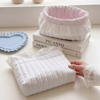 Panier de rangement élégant en dentelle plissée à pois, style Instagram, pour lingerie, cosmétiques, collations et articles divers