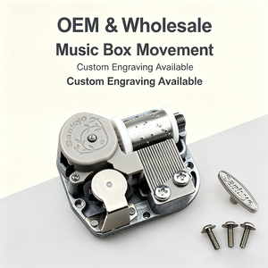 Mecanismo de Caja Musical Sankyo de 18 Notas, Metálico Plateado, con Parada Automática, Mecánico de Cuerda, Tamaño Estándar con Tornillos y Llave - Product Image 1
