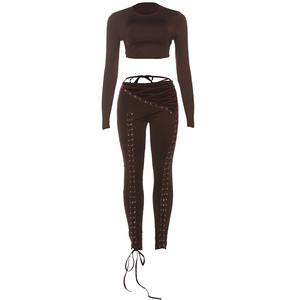 Новый весенне-осенний женский комплект: укороченный топ и длинные брюки, 2 предмета, сексуальный стиль Y2K, для женщин, 2026 - Product Image 2