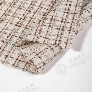Heavy Weight White Color Chanelstyle Knit Black Stripe Yarn Dyed Tweed Fabric for Overcoat