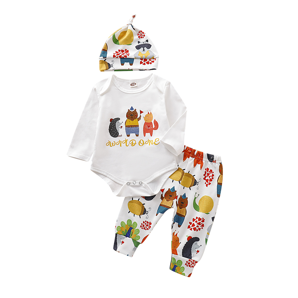 Комплект из 3 предметов для новорожденных; Комбинезон для маленьких мальчиков; Штаны с рисунком; Комплект одежды с шапочкой