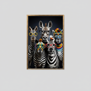 Printed Canvas Art: Funny Zebras with Glasses - Unique Animal Decor,<b>GOLD</b> <b>FRAMED</b> CANVAS - Product Image 2