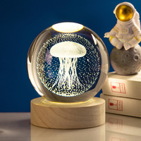 Lampe de table LED en cristal DGLUX avec lumière nocturne USB, boule de cristal 3D, décoration de la lune, de la planète et de la galaxie pour la maison, lampe de table, jouets de fête