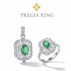 White <b>Crystal</b> Tsavorite Green Oval Diamond <b>Ring</b> With Silver Plated Gold Geometric Design For Women Engagement Jewelry - Product Image 5