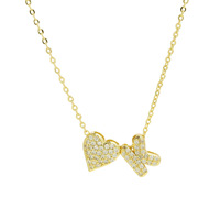Collar de Moda con Inicial de Corazón y Pequeñas Burbujas, Collar de Amor con Nombre de Latón y Circones