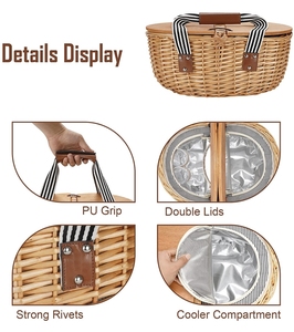 Vải xử lý đôi có nắp đậy 2 người giá rẻ wicker Dã Ngoại giỏ Set với Cooler ngăn - Product Image 6