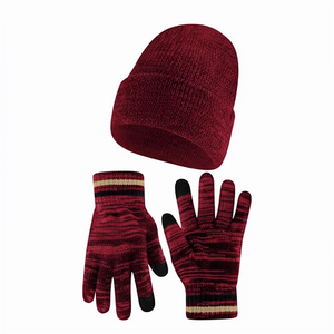 100% Acrylic Jacquard Winter Extra <b>Touch</b> <b>Screen</b> <b>Glove</b> Knit Warm Beanies Slouchy Ribbed Cuffed Beanie Promotion Gift - Product Image 1