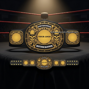 เข็มขัดแชมป์ MMA แบบกำหนดเอง ลายหัวกะโหลก สีทองดำ ทำจาก PU สำหรับทุกเพศ ทนทาน ใช้สำหรับฝึกศิลปะการต่อสู้ - Product Image 3