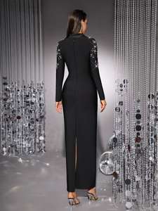 OEM fabbrica bendaggio personalizzato di fascia alta di lusso in rilievo lungo da donna abiti Vintage Sexy notte - Product Image 3