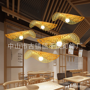 โคมไฟห้อยเพดานไม้ไผ่ทรงกลม ไฟ LED ควบคุมแบบสัมผัส ขั้วหลอด E26 หัวเดียว สำหรับบ้าน ห้องน้ำชา สไตล์เซน - Product Image 3