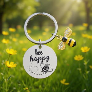 Hr Bee Happy Llavero de acero inoxidable redondo con dibujos animados, ligero, resistente al agua, regalo para el día del maestro - Product Image 3