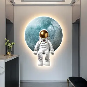 JZ çocuk odası dekorasyonu Led resimleri 3D astronot Led ışık boyama işıklı duvar sanatı boyama