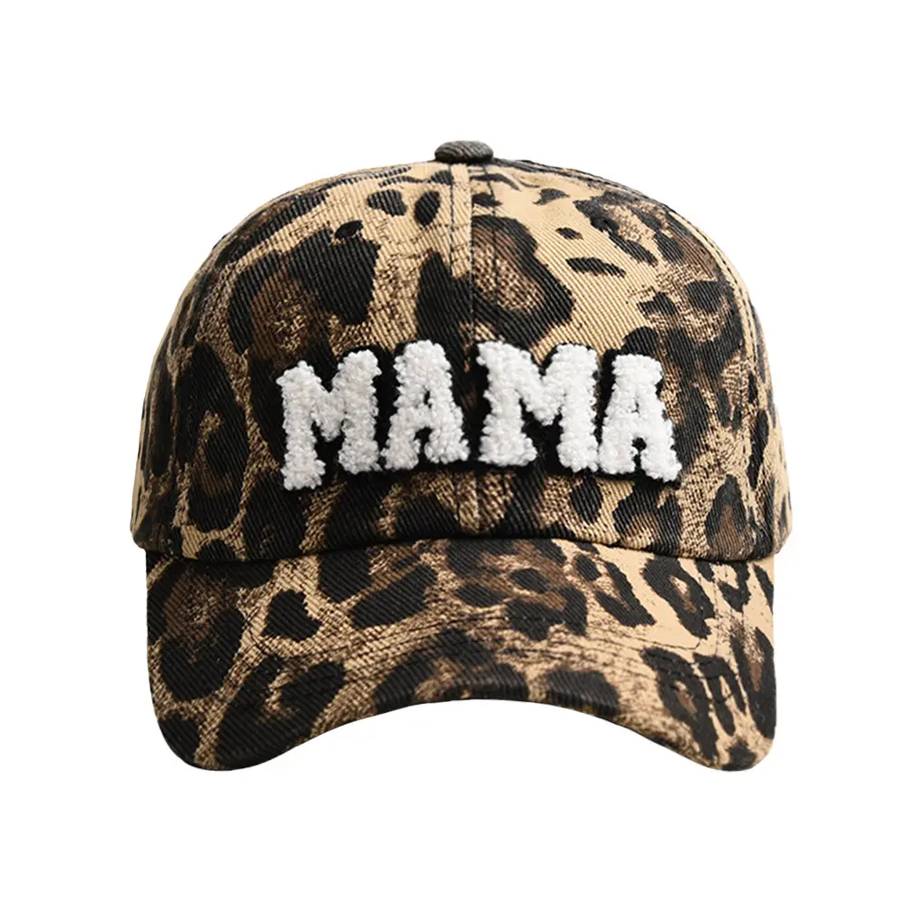 New Camo Leopard ciniglia Letter Patch cappelli sportivi Trucker ricamato Mama Bear cappello da Baseball coda di cavallo lavato per le donne