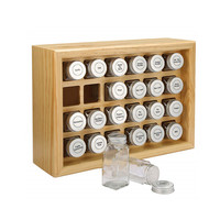 Étagère de rangement décorative en bois massif pour la maison et la cuisine, support à épices en bambou avec 24 bocaux en verre transparent de 4Oz