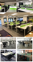 Postes de travail modulaires en métal pour bureaux, mobilier de poste de travail moderne quatre places, station de travail en bois pour centre d'appels