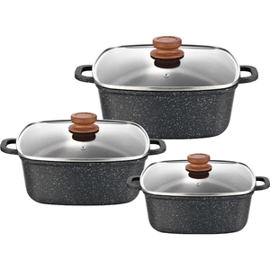 Ensemble de casseroles noires en aluminium moulé sous pression, antiadhésives, compatibles avec toutes les plaques de cuisson, ustensiles de cuisine écologiques, vente en gros - Product Image 2