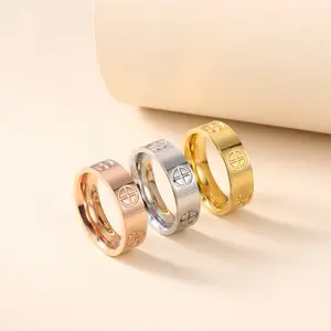 Trendy Plus Sign Jewelry 316L Stainless Steel 18K Gold Plated Rings For Women Luxury Classic Screw Love Ring