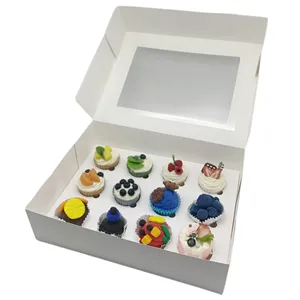 Customized 12 Hole Paper Cupcake With Unique Folding And Storage Design Donut Biscuit Packaging Cake Food Box