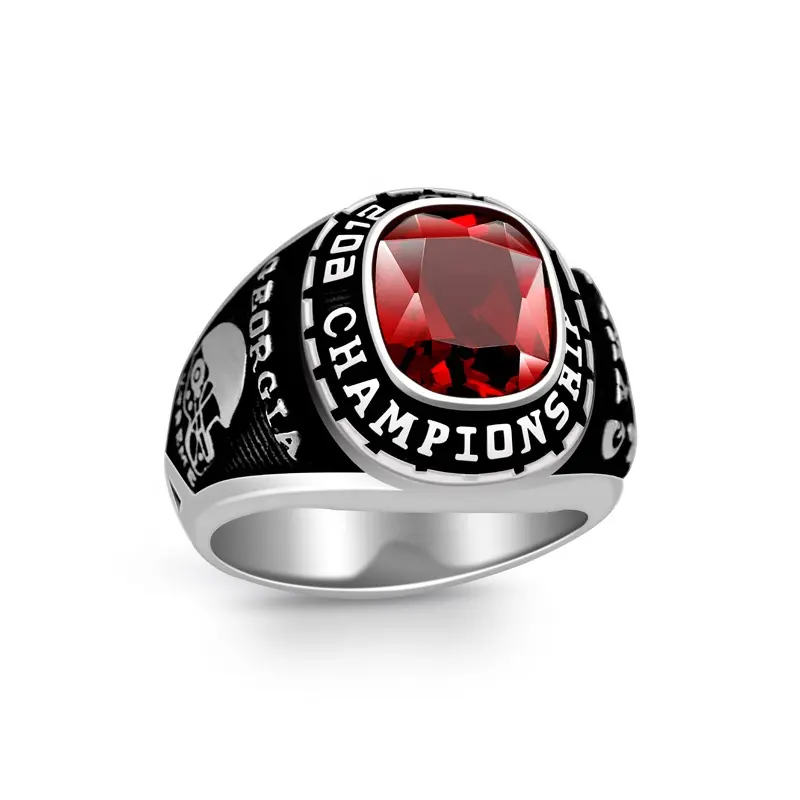 men sports design jewelry custom rings silver softball champions ring with red garnet stone for Team