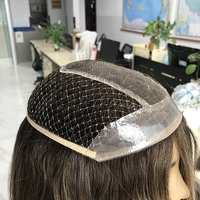 Topper pour femme en cheveux humains vierges bruts 100% naturels, qualité supérieure, avec base en filet et dentelle, couleur méché, pièces capillaires
