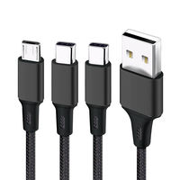 Kabel Pengisian Daya Cepat 3-in-1 Nylon Kepang Tembaga Murni 18cm Logo Kustom, Kompatibel dengan Android Type-C, Power Bank, dan Earphone, Garansi 12 Bulan