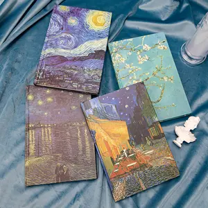 Starry Night Vincent Van Gogh有名な絵画ハードカバーノートブックA5サイズの裏地付き紙、レイフラットサーマルバインディングデザイン