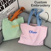 Sac en toile portable personnalisé brodé pour femmes avec fermeture ouverte, sac à bandoulière personnalisé pour les courses quotidiennes et les voyages