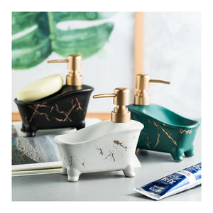 Distributeur de bouteilles de shampoing et de savon en forme de <span class=keywords><strong>mini</strong></span> baignoire en céramique et marbre nordique, porte-savon avec pompe en or - Product Image 1
