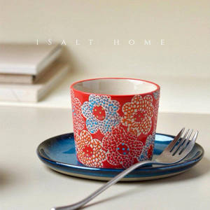 Taza de Café y Té de Boca Ancha <span class=keywords><strong>con</strong></span> Relieve Pintado a Mano, Diseño de Azalea, Hecha a Mano, <span class=keywords><strong>con</strong></span> Platillo, Decoración Creativa para el Hogar - Product Image 4