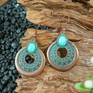 Bohemian Geometric <b>Drop</b> Earrings Alloy Antique <b>Bronze</b> Plated Women's Fashion Dangle Earrings For Casual Wear - Product Image 3