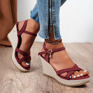 Sandales compensées à brides croisées pour femmes, nouvelle collection été, style européen et américain, sandales romaines à plateforme, vente en gros - Product Image 1