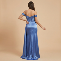 Robe sirène bleue à épaules dénudées |   Robe sirène sans manches longue jusqu'au sol avec fermeture éclair invisible au dos central