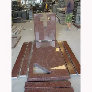 インド赤花崗岩イタリア墓石ベンチ付き - Product Image 1