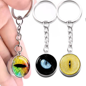 Porte-clés <span class=keywords><strong>photo</strong></span> numérique œil de chat lumineux avec logo personnalisé, pendentif boule de verre à <span class=keywords><strong>pupille</strong></span> colorée, en alliage métallique, cadeau personnalisable pour chat - Product Image 1