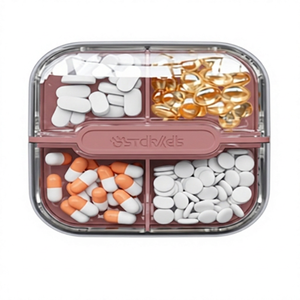 4-Compartment <b>Pill</b> Storage <b>Case</b> With Clear Lid And White Clips <b>For</b> Daily Medication Organization - Product Image 2