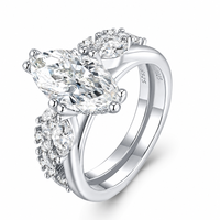 Bague en Moissanite en Argent Sterling 925, Coupe Marquise, Sertie de Six Griffes, avec Pierres Latérales en Grappe, Ensemble de Bagues de Mariage pour Femme
