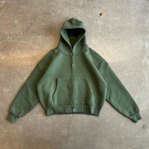 Sweats à capuche surdimensionnés personnalisés OEM | Polaire 100% coton | Insigne à capuche zippé baggy unisexe Design avant Streetwear anti-boulochage pour - Product Image 1