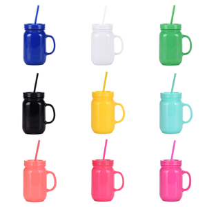 Barattolo di vetro 20oz tazza di plastica trasparente e colore puro <span class=keywords><strong>serie</strong></span> bottiglia di acqua potabile con manico tazza in scatola per tutti i giorni con paglia - Product Image 3