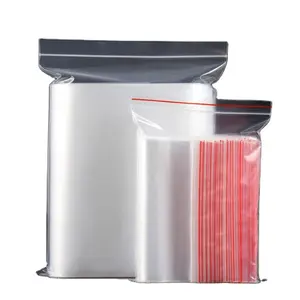 Polypropylene Transparent Plastic Reclosable Zip Poly Clear Grip Self Press Seal Zip Lock Plastic Bags With Red Side Lock Seal Z