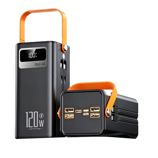 160000mah Mini Outdoor Portable Power Station 120W Super Fast Charging Power Bank Built-in Dual Cables With Camping Light Large