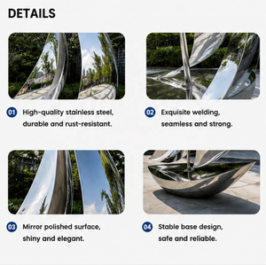 Escultura de Velero de Acero Inoxidable Pulido a Espejo de Tamaño Real BSA, Velero Abstracto Moderno para Parques y Plazas Acuáticas - Product Image 3