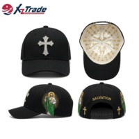 Gorras de Béisbol Transpirables con Logotipo de Placa Metálica Bordada Personalizada con Figura de Cruz Sagrada Dorada, MOQ Bajo, Venta al por Mayor