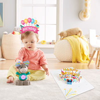 Bir Alana Üç Bedava Doğum Günü Kutlama Hediyesi 3D Pop-up Tebrik Kartları DIY UV Baskılı Mat Laminasyonlu El Yazısı Notu Aile İçin