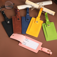 Étiquette de bagage vintage en cuir PU double face avec bouton, créative, résistante à l'eau, durable, anti-perte, pour l'enregistrement à l'aéroport