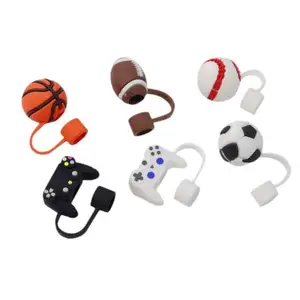 Sport Theme Baseball Basketball Football Straw Dust Plug Soft Rubber Cartoon Straw Cap Kitchen Bar Supplies New Accessories